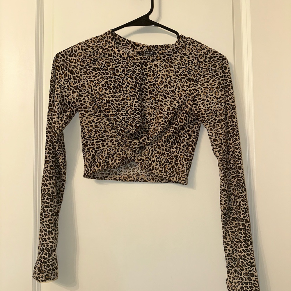 Leopard Print Long Sleeve Crop Top